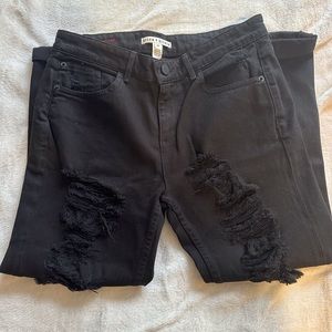 Alice + Olivia Washed Black Mid Rise Distressed Straight Leg Ankle Jeans Sz 27